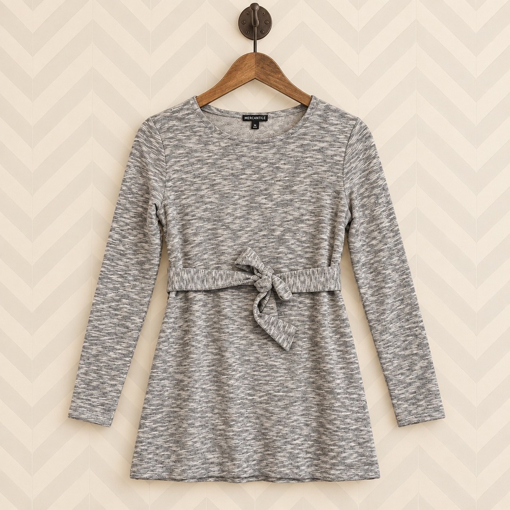 J.Crew Mercantile Heather Grey Tie Waist Tunic Top Size S NWOT